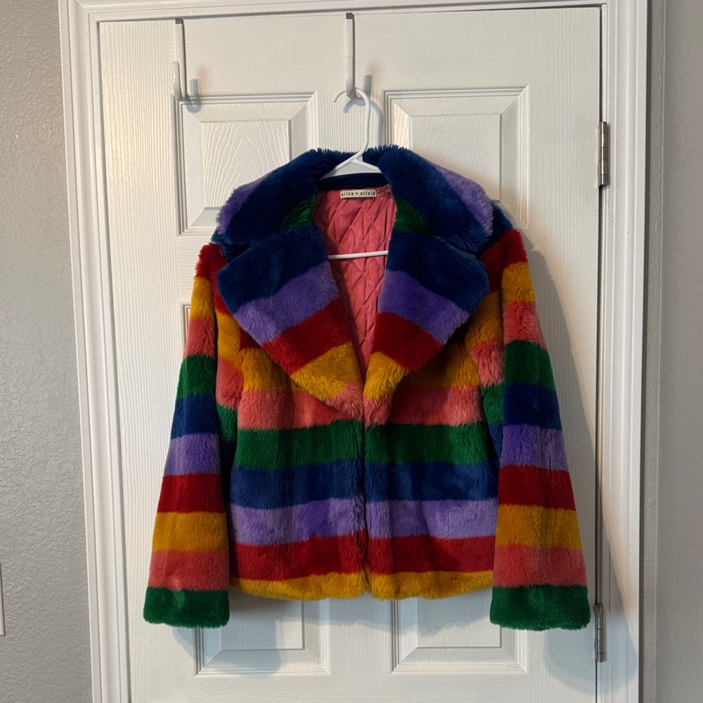 Alice + Olivia Rainbow Fur Coat